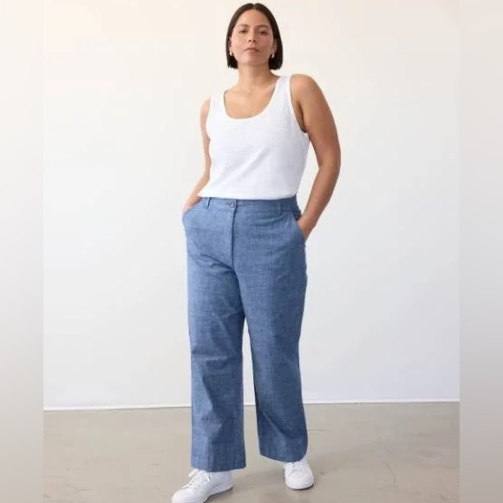 Straight-Leg Ankle Chambray Pant